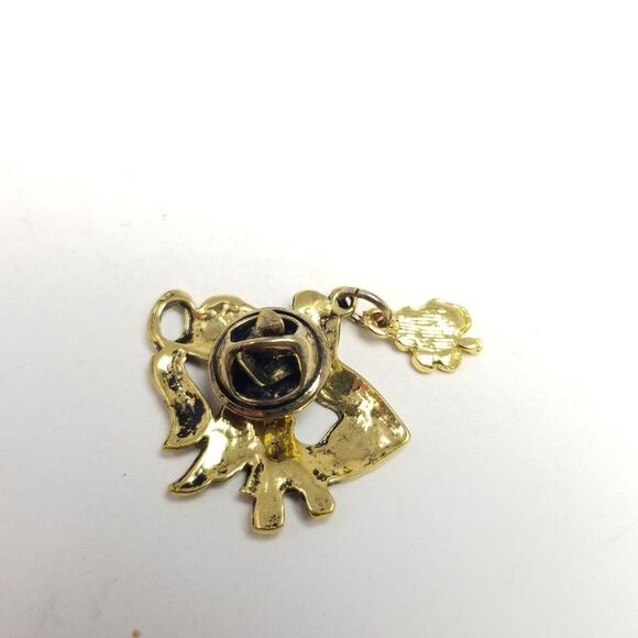 Vintage Angel with Shamrock Charm Lapel Pin Brooch, Gold Tone Green Enamel - Picture 4 of 5